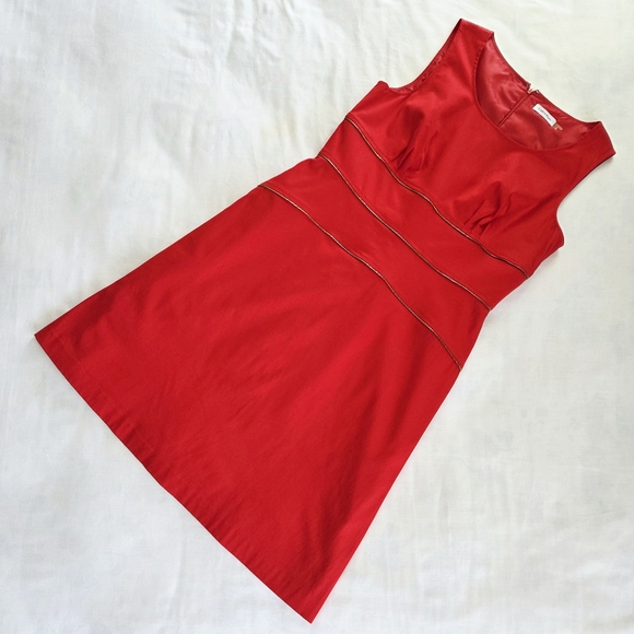 Calvin Klein Dresses & Skirts - NWT Calvin Klein Zipper Detail Sleeveless Red Fire Midi Sheath Dress 12
